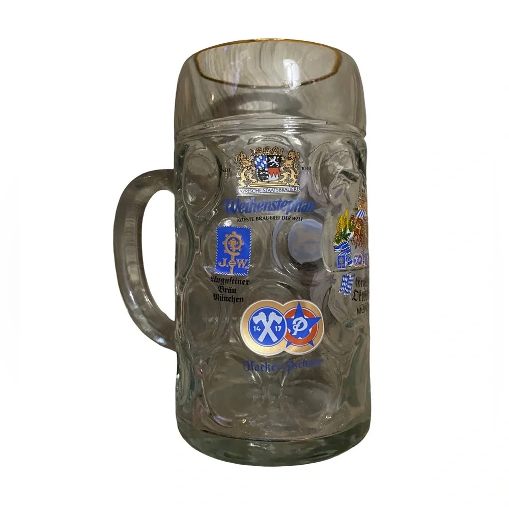 Gruss Vom Oktoberfest Munchen 1L 8'' Clear Dimpled Glass Beer Stein W/Decals